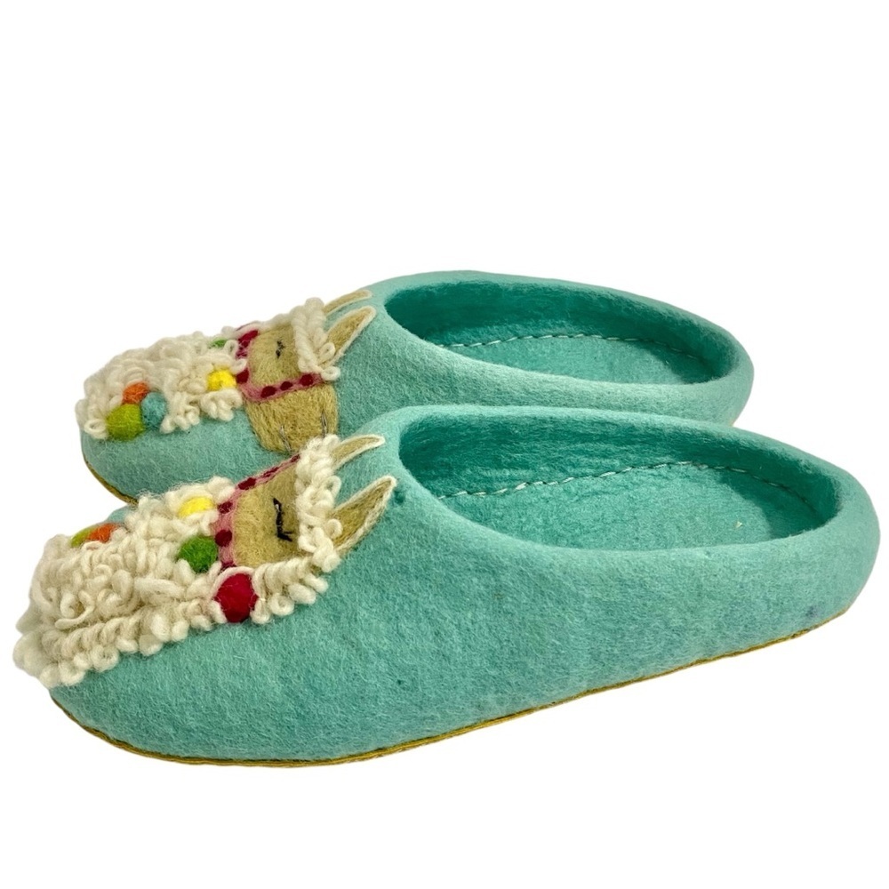 French Knot Wool Felt Embroidered Llama Slippers Size Large 9 - Picture 4 of 13